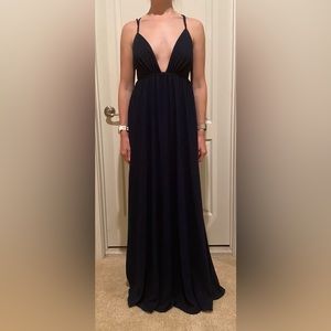 Lulus Navy Deep V Formal Dress